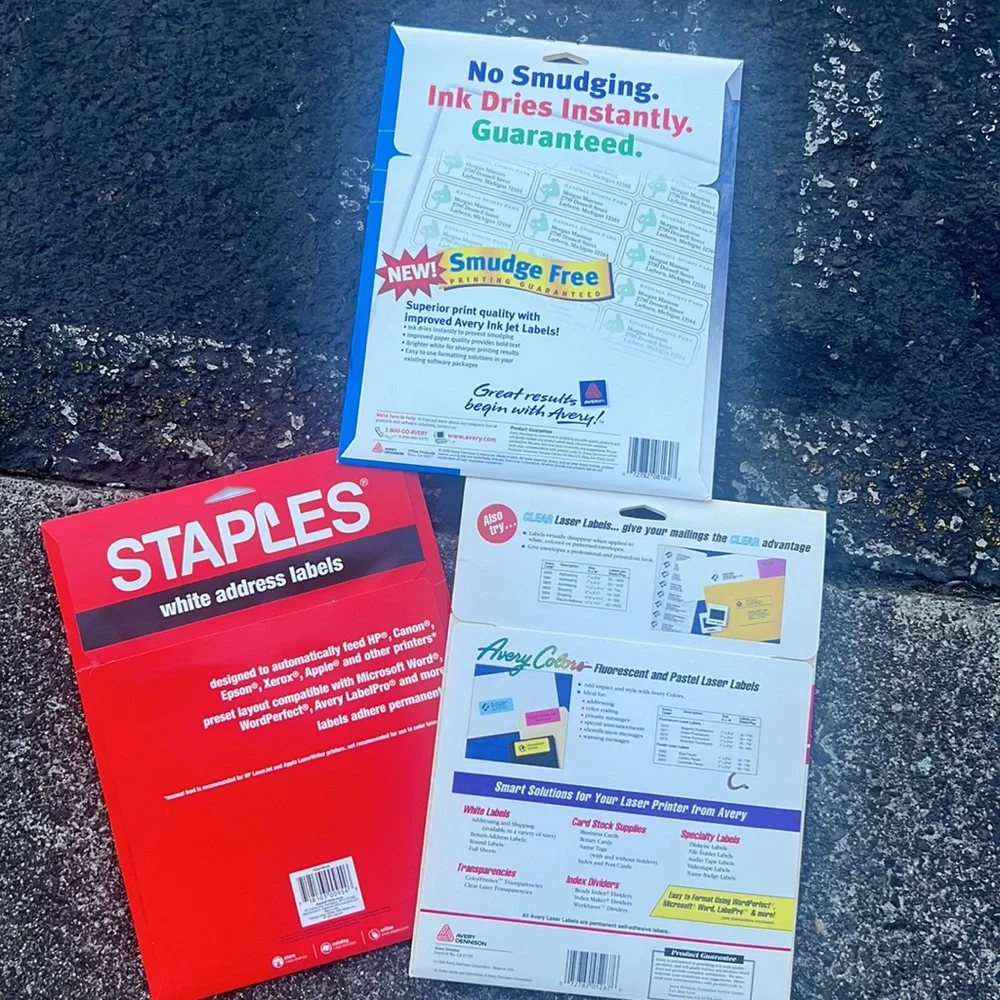 Three new packs of white address labels